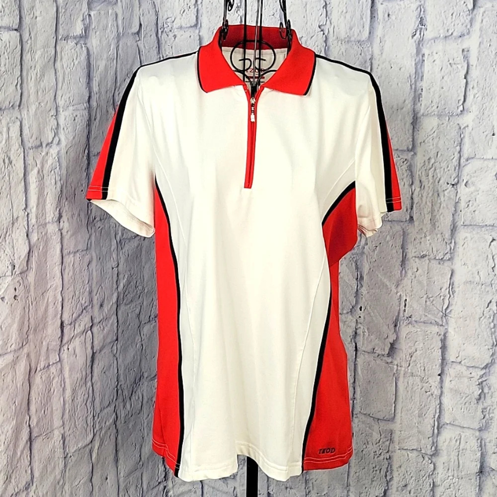 IZOD Black, Red, and‎ White Women's Golf Shirt Large
